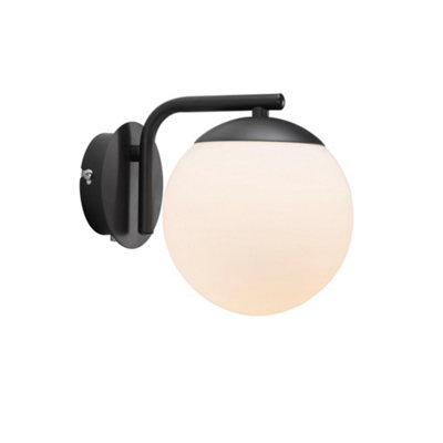 B&Q -  Grant Glass Wall Light  Black,plug In Or Mains
