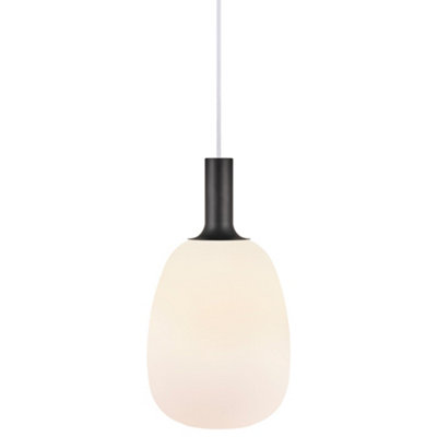 Nordlux Alton Glass Pendant Light Hand Blown White,mains from B&Q
