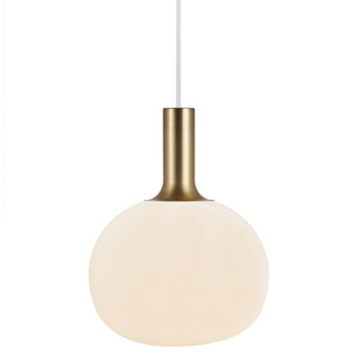 Nordlux Alton Glass Pendant Light Hand Blown White,mains from B&Q