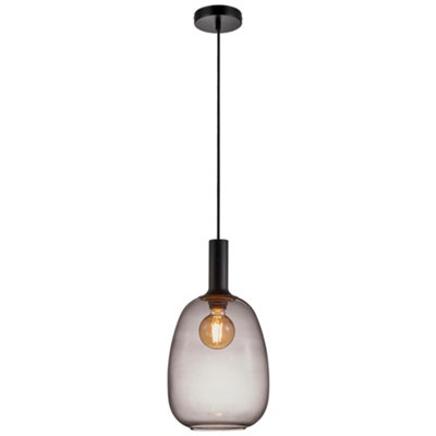 Nordlux Alton Glass Pendant Light Hand Blown Black,mains from B&Q