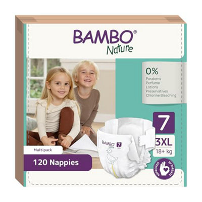 Bambo Nature Nappies Size 7 (18+Kg)Box Of 120 Disposable Eco Nappy With Enhanced Leakage ProtectionSecure Baby Skin-Friendly from B&Q