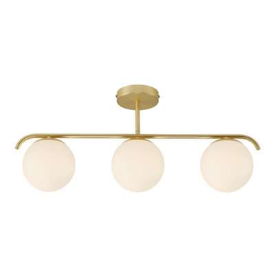 Nordlux Grant Indoor Bedroom Kitchen Dining Hallway 3 Glass Domes Pendant Ceiling In Brass (Length) 69.3Cm Light