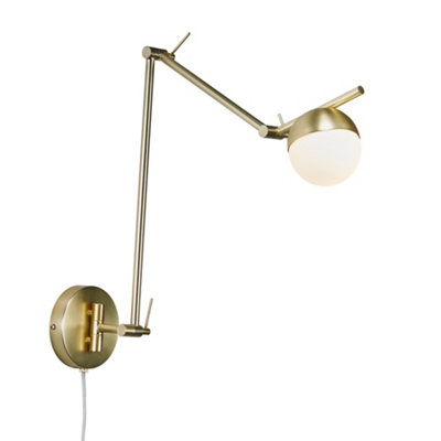 B&Q -  Contina Metal Wall Light  Brass,plug In Or Mains