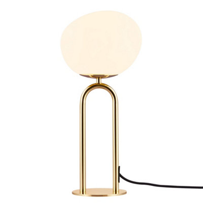B&Q -  Shapes Metal Table Lamp Hand Blown Glass Brass,mains