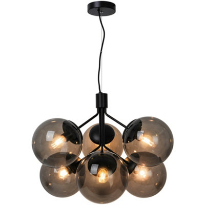B&Q -  Ivona Glass Pendant Light Hand Blown Glass Black,mains