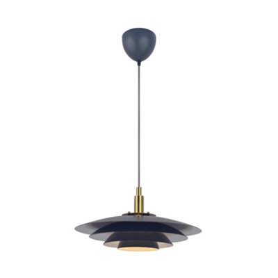 B&Q -  Bretagne Metal Pendant Light Layered Shades Grey,mains