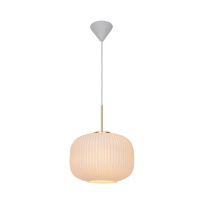 Nordlux Milford Glass Pendant Light Ribbed  White,mains from B&Q
