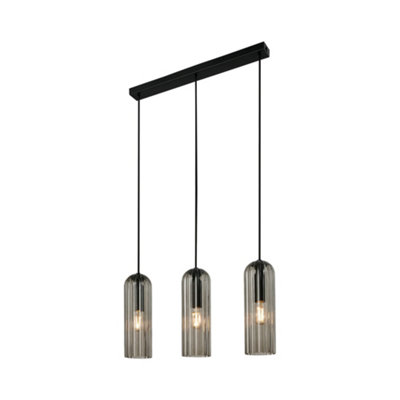 B&Q -  Miella Glass Pendant Rail Light Fluted Black,mains