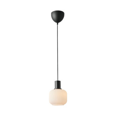 B&Q -  Milford Indoor Pendant Light Black Glass E27 RibbedMains PoweredIp20