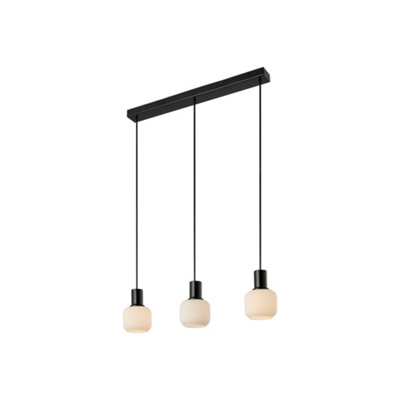 Nordlux Milford Glass Pendant Rail Light Ribbed  Black,mains from B&Q