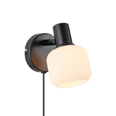 B&Q -  Milford Glass Wall Light  Black,plug In Or Mains
