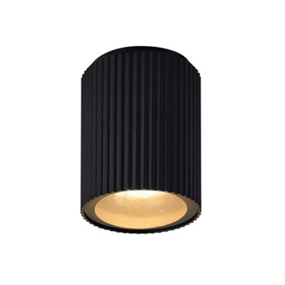B&Q -  Kyklop Outdoor Aluminium Ceiling Light Ribbed  Black,mains