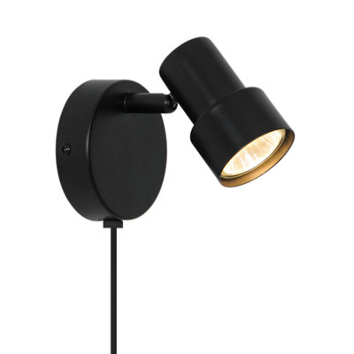 B&Q -  Boston Indoor Wall Light Black Metal Sensor Gu10 Adjustable HeadPlug In Or Mains Powered Ip20