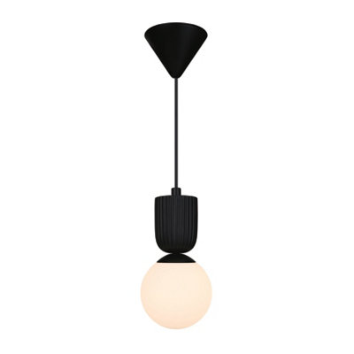 Nordlux Sadie Ceramic Pendant Light Ribbed Black,mains from B&Q