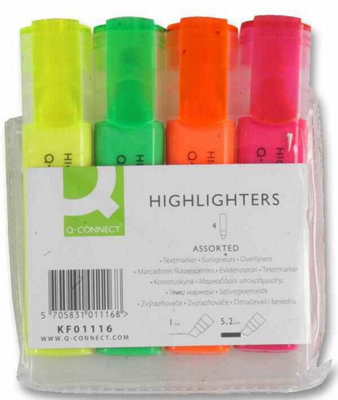Q-Connect Assorted Highlighter Pens Chisel Tip Office Marker Pack of 4 KF01116 - Image 5