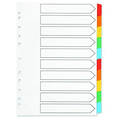 Q-Connect Index A4 Multi-Punched 10-Part Reinforced Multi-Colour Blank Tabs from B&Q