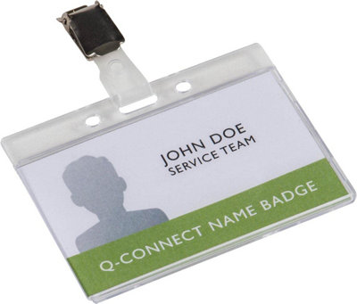 Q-Connect Rigid Credit Card Sized Name Badge Holder And Clip (10 Pack)
