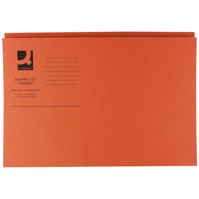 Q-Connect Square Cut Folder Medium Weight Foolscap Kf01188250 GOrangePack Of 100 from B&Q