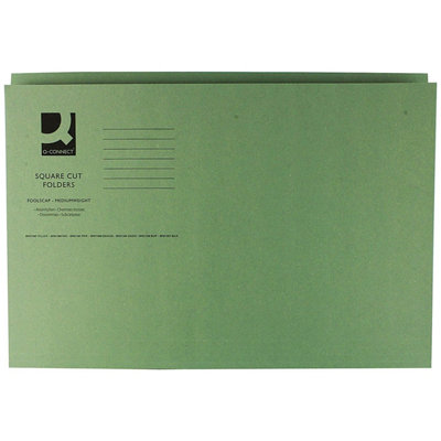 Q-Connect Square Cut Folder Medium Weight Foolscap Kf01189250 GGreenPack Of 100 from B&Q