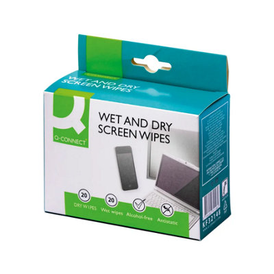 Q-Connect Wet And Dry Screen Wipes (Pack Of 20) Kf32148St90432 from B&Q