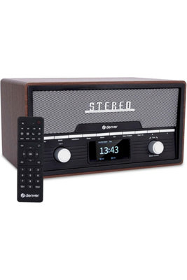 Denver Mda-525 Bluetooth Dab+ Radio Cd Player With Remote And Dual Alarm In Wood Finish Dark