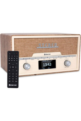 Denver Mda-525 Wood Bluetooth Dab+ Radio Cd Player With Twin Alarm & Remote Control Light