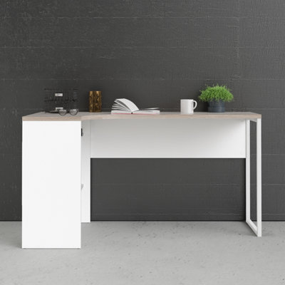 Furniture To Go Function Plus Corner Desk White And Truffle Oak 2 Drawers  (W) 145.1 X (H) 76.8 X (D) 81Cm from B&Q