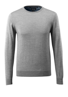B&Q -  Frontline Merino Wool Knitted Round Neck Jumper (Grey-Flecked)  (Small)