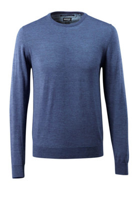 B&Q -  Frontline Merino Wool Knitted Round Neck Jumper (Blue-Flecked)  (Small)