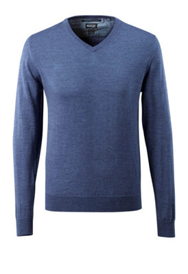 B&Q -  Frontline Merino Wool Knitted V-Neck Jumper (Blue-Flecked)  (Xxx Large)