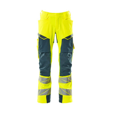 Mascot Accelerate Safe Trousers With Kneepad PocketsHi-Vis Yellow/dark Petroleum  (30.5) (Leg LengthShort) from B&Q