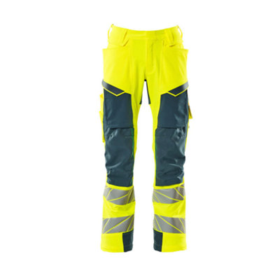 Mascot Accelerate Safe Trousers With Kneepad PocketsHi-Vis Yellow/dark Petroleum  (33.5) (Leg LengthShort) from B&Q