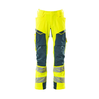 Mascot Accelerate Safe Trousers With Kneepad PocketsHi-Vis Yellow/dark Petroleum  (35.5) (Leg LengthShort) from B&Q