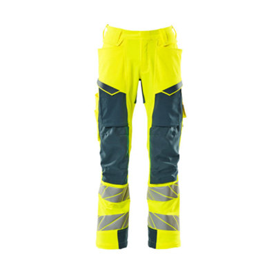 Mascot Accelerate Safe Trousers With Kneepad PocketsHi-Vis Yellow/dark Petroleum   (50.5) (Leg LengthRegular) from B&Q