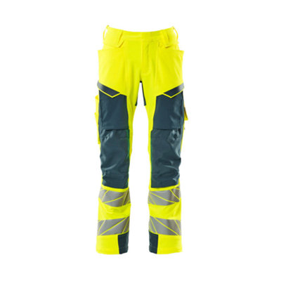 Mascot Accelerate Safe Trousers With Kneepad PocketsHi-Vis Yellow/dark Petroleum   (52.5) (Leg LengthRegular) from B&Q