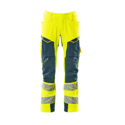Mascot Accelerate Safe Trousers With Kneepad PocketsHi-Vis Yellow/dark Petroleum   (30.5) (Leg LengthLong) from B&Q
