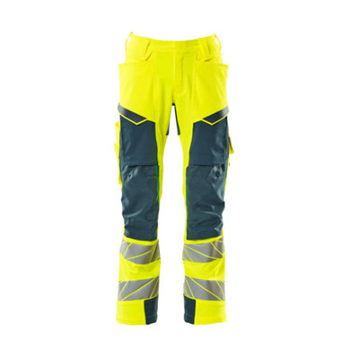 Mascot Accelerate Safe Trousers With Kneepad PocketsHi-Vis Yellow/dark Petroleum   (32.5) (Leg LengthLong) from B&Q
