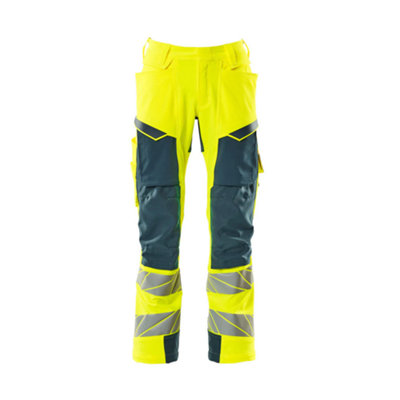 Mascot Accelerate Safe Trousers With Kneepad PocketsHi-Vis Yellow/dark Petroleum   (46.5) (Leg LengthLong) from B&Q