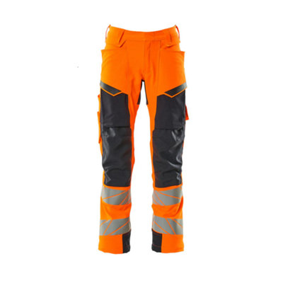 Mascot Accelerate Safe Trousers With Kneepad PocketsHi-Vis Orange/dark Navy   (35.5) (Leg LengthShort) from B&Q