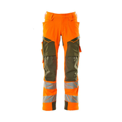 Mascot Accelerate Safe Trousers With Kneepad PocketsHi-Vis Orange/moss Green   (38.5) (Leg LengthShort) from B&Q