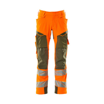 Mascot Accelerate Safe Trousers With Kneepad PocketsHi-Vis Orange/moss Green   (40.5) (Leg LengthShort) from B&Q