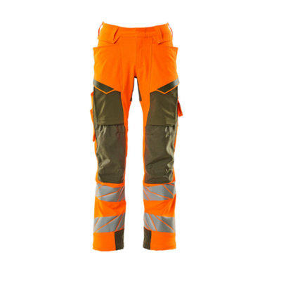 Mascot Accelerate Safe Trousers With Kneepad PocketsHi-Vis Orange/moss Green   (30.5) (Leg LengthRegular) from B&Q