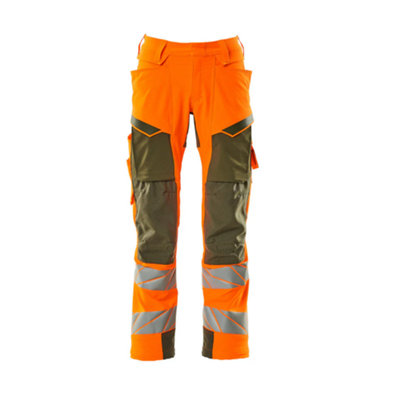 Mascot Accelerate Safe Trousers With Kneepad PocketsHi-Vis Orange/moss Green   (32.5) (Leg LengthRegular) from B&Q