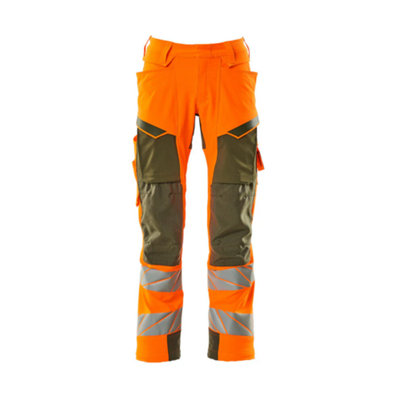 Mascot Accelerate Safe Trousers With Kneepad PocketsHi-Vis Orange/moss Green   (48.5) (Leg LengthRegular) from B&Q