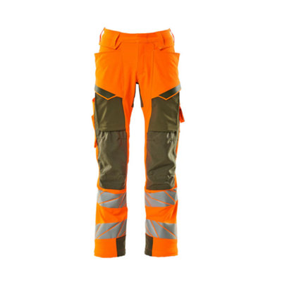 Mascot Accelerate Safe Trousers With Kneepad PocketsHi-Vis Orange/moss Green   (46.5) (Leg LengthLong) from B&Q