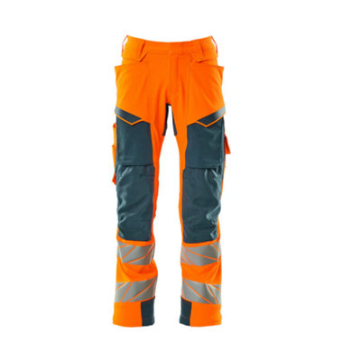 Mascot Accelerate Safe Trousers With Kneepad PocketsHi-Vis Orange/dark Petroleum   (48.5) (Leg LengthRegular) from B&Q