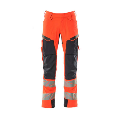 Mascot Accelerate Safe Trousers With Kneepad PocketsHi-Vis Red/dark Navy   (38.5) (Leg LengthShort) from B&Q