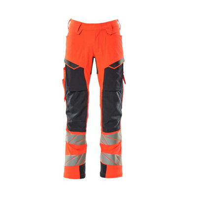 Mascot Accelerate Safe Trousers With Kneepad PocketsHi-Vis Red/dark Navy   (30.5) (Leg LengthLong) from B&Q