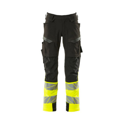Mascot Accelerate Safe Trousers With Kneepad PocketsBlack/hi-Vis Yellow   (30.5) (Leg LengthShort) from B&Q