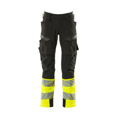 Mascot Accelerate Safe Trousers With Kneepad PocketsBlack/hi-Vis Yellow   (32.5) (Leg LengthShort) from B&Q